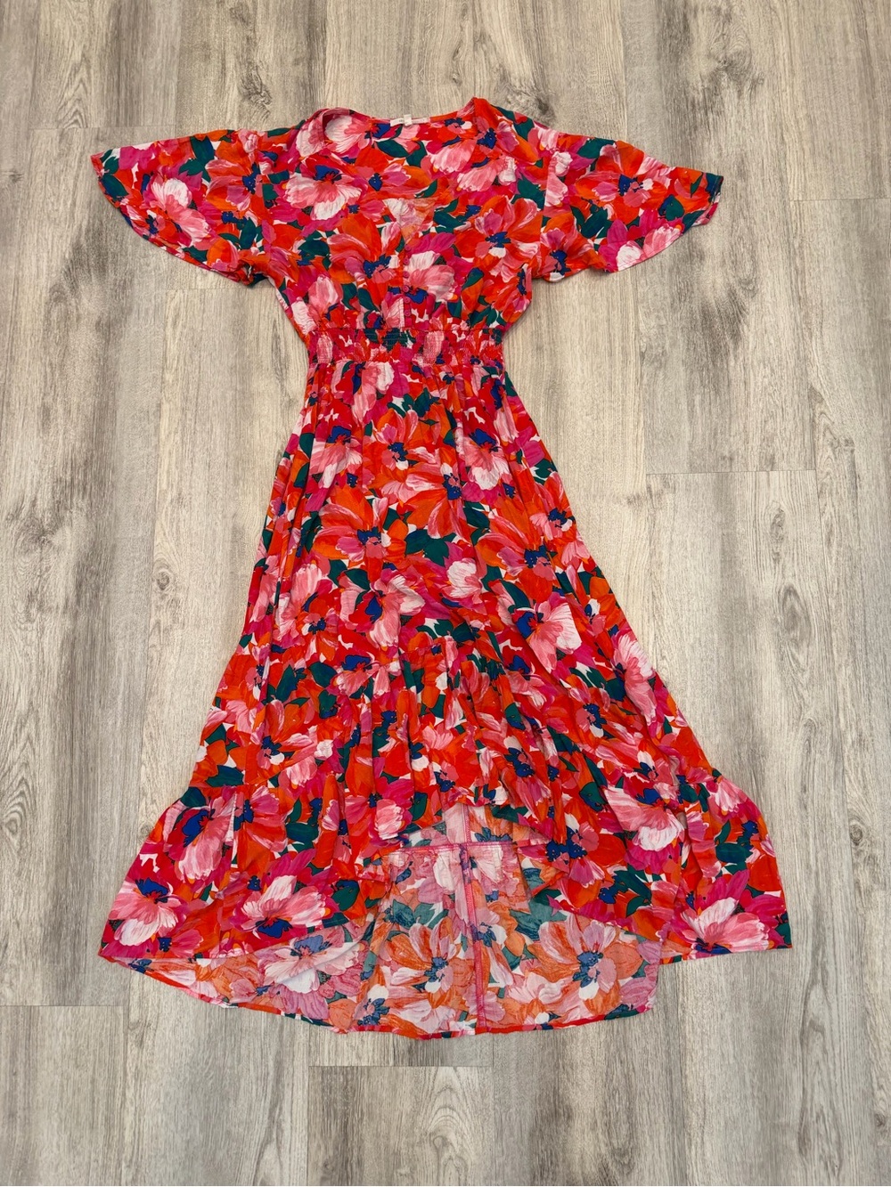 Abel the Label Medium Floral High Low Maxi Dress Flutter Sleeve